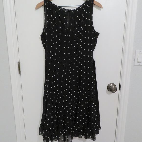 Sandra Darren 14 Black White Polka Dot Midi Dress Sleeveless - Picture 2 of 7